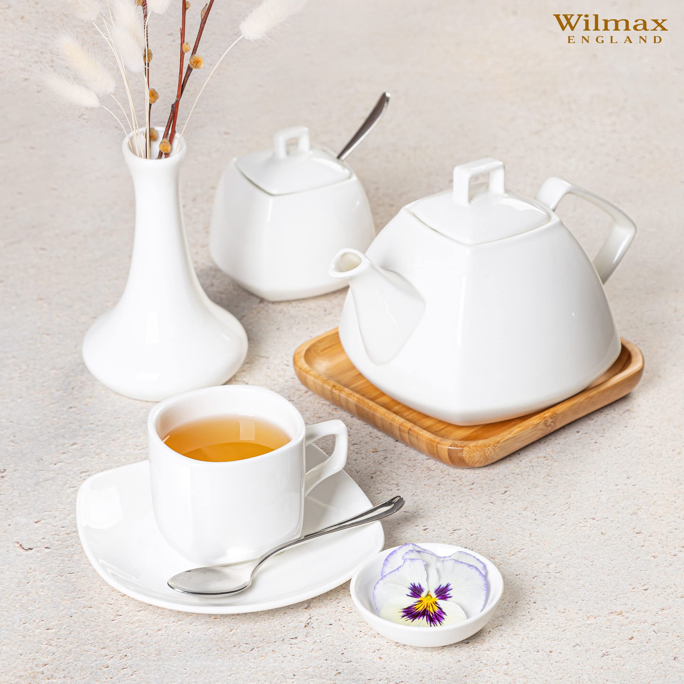 Wilmax | Jarra de leche y azucarero OLIVIA | Intemporal | Elegante | Color universal | Resistente a los arañazos | Porcelana | Ergonómico | Lavable a máquina