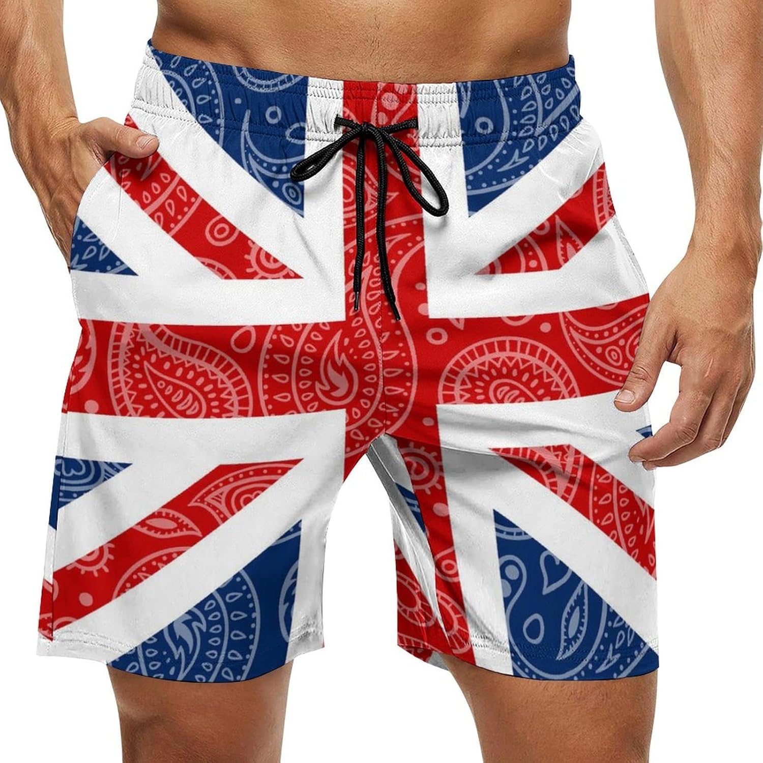 Paisley British Flag Casual Men's Swim Trunks Novelty Summer Beach Shorts Swimwear with Pocket