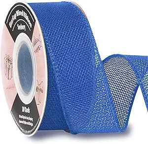 Burlap Wired Ribbon 1-1/2 Inch x 10 Yards Solid Wired Edge Ribbon for Big Bows, Wreaths, Outdoor Decoration, Gift Wrapping, Fall Crafts, Flower Bouquets, Garland (Blue)