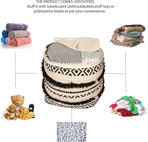 Miniatura 136 de REDEARTH · Puf otomano sin rellenos, con textura, cubo de almacenamiento, puf, reposapiés para sala de estar, dormitorio, guardería, habitación de