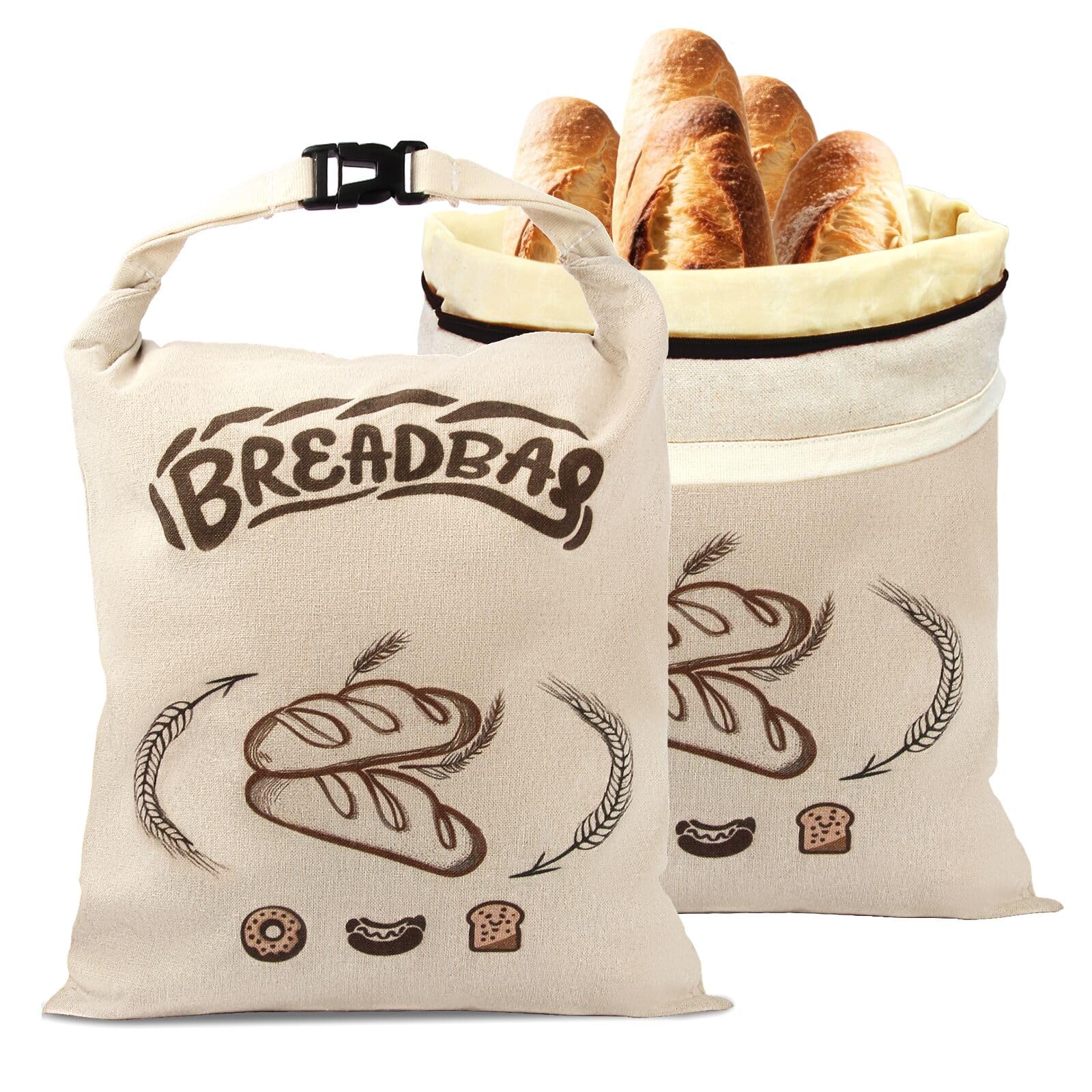 FLYAMAPIRIT Beeswax Bread Bag for Sourdough, Large Reusable Bread Bag with Beeswax and Linen for Longer Freshness, Sustainable and Washable Bags for Sourdough Bread (Pack of 2)