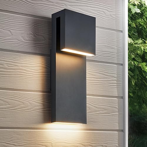 Miniatura 1 de Moderno aplique de pared LED para exteriores de 17 W, soporte de pared LED integrado para exteriores, con textura antioxidante, color negro, apto