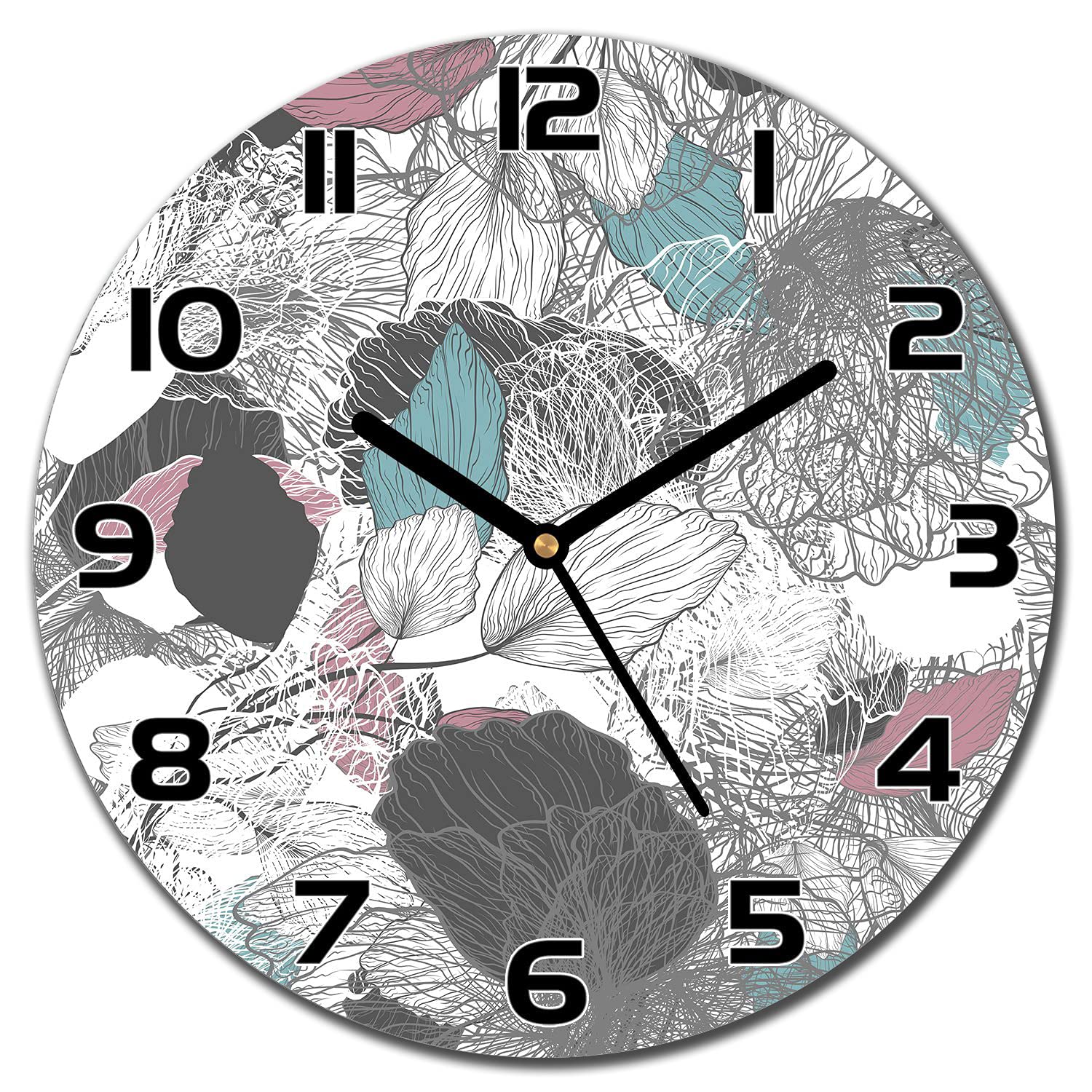 Horloge en Verre Floral Abstrait pour une Décoration Murale Chic de Salon et Cuisine