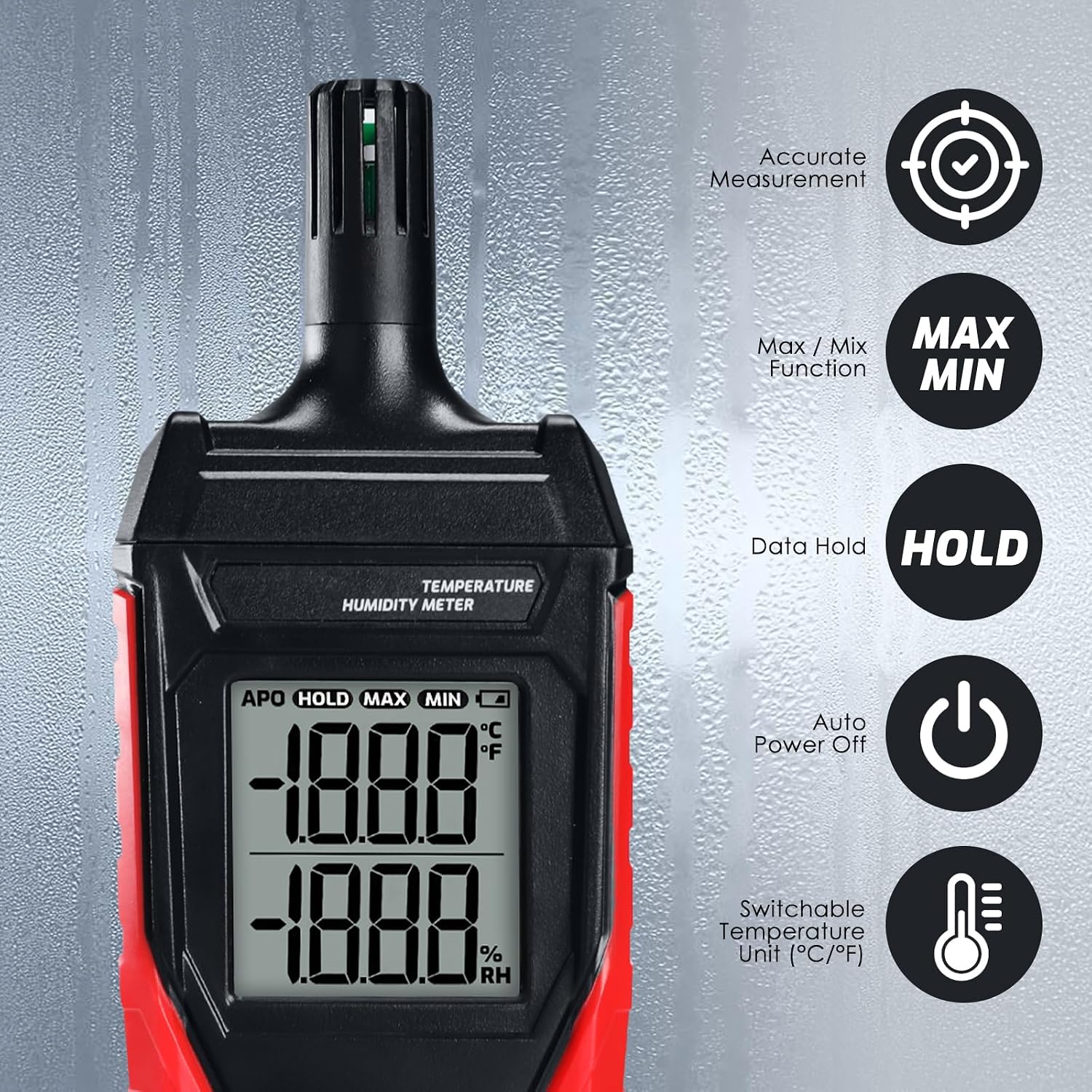 Temperature Humidity Meter, Digital Hygrometer Temperature Indoor and Outdoor, High Precision Psychrometer with Data Hold MAX/MIN,LCD Backlight