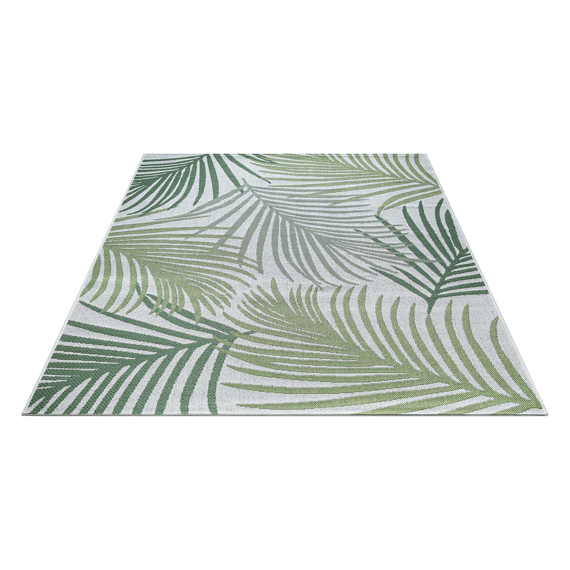 Taracarpet wetterfester In- & Outdoor Teppich für Balkon, Wohnzimmer & Küche, Flachgewebe in Sisaloptik Floral grün 160x220 cm