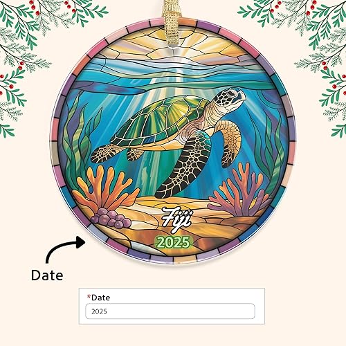 Miniatura 5 de Adorno acrílico personalizado de Fiyi, recuerdo tropical de tortuga marina, adorno de Navidad estilo vitral, regalo de viajero, regalo