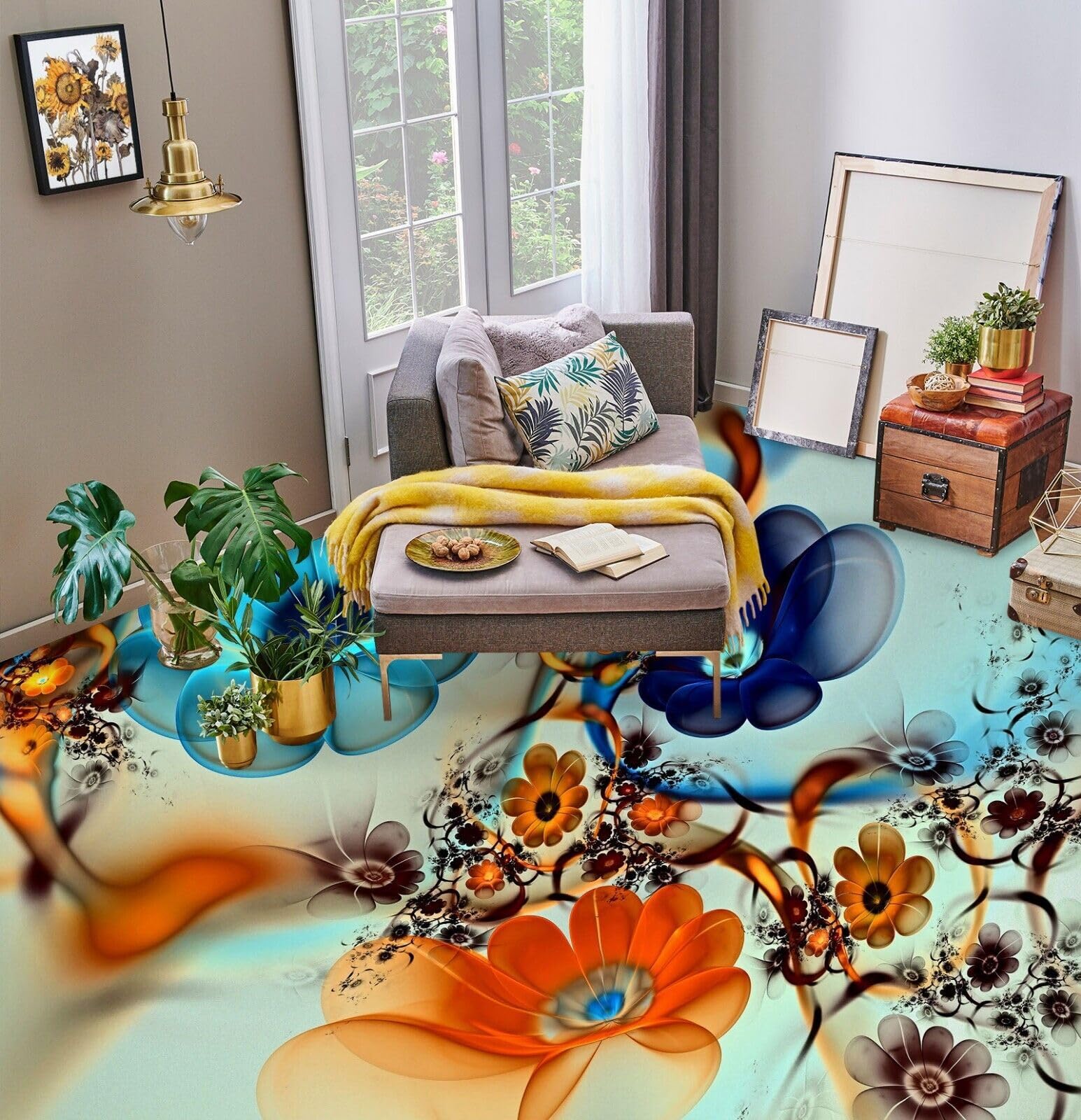 Cartel De Decoración De Piso Murales de papel pintado para suelo de pétalos de arte 3D, 250 * 175 cm 3D Murales Pegatinas Cuarto de baño Vinilo autoadhesivo Papel tapiz