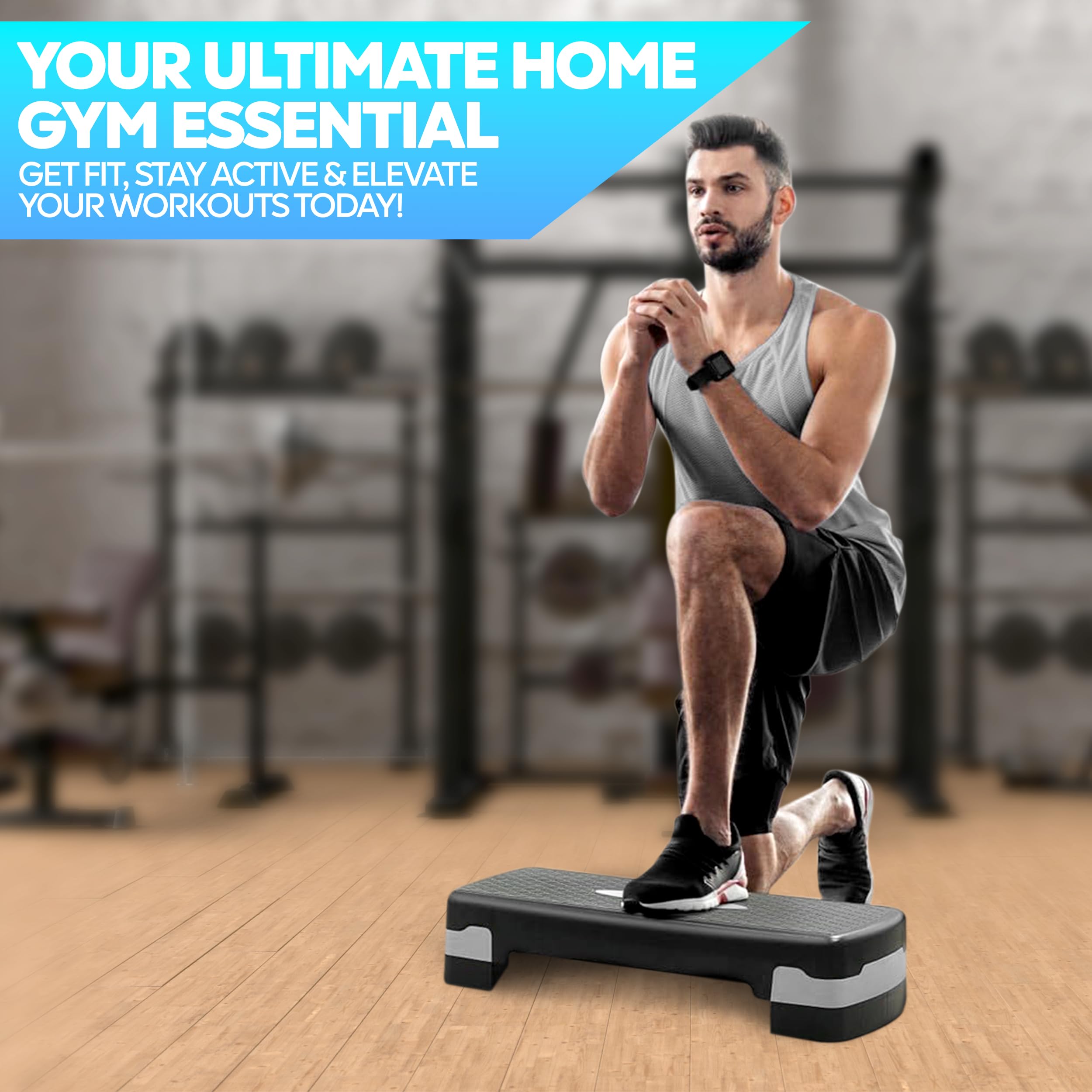 TechFit Stepper Aérobic Ajustable avec Trepieds - Hauteur Réglable, Surface Antidérapante, Poids Max 120kg, Pliable, Compact, Idéal pour Entraînement Cardio et Musculation à Domicile