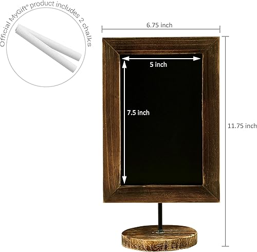 Miniatura 4 de MyGift Juego de 2 letreros de pizarra de 12 pulgadas con marco rectangular de madera soplada y base redonda, letrero rústico para mesa de boda,