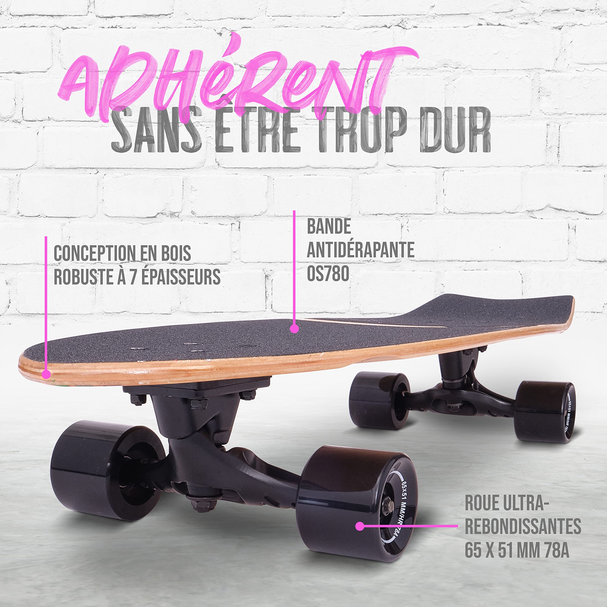 Apollo Surf Skateboard Enfant À Partir De 6 Ans | Mini Longboard Enfant | Mini CruiserBoard pour L’Entraînement Au Surf | Carving Et Pumping | Essieu Style Surf De Haute Qualité | Skateboard Adulte