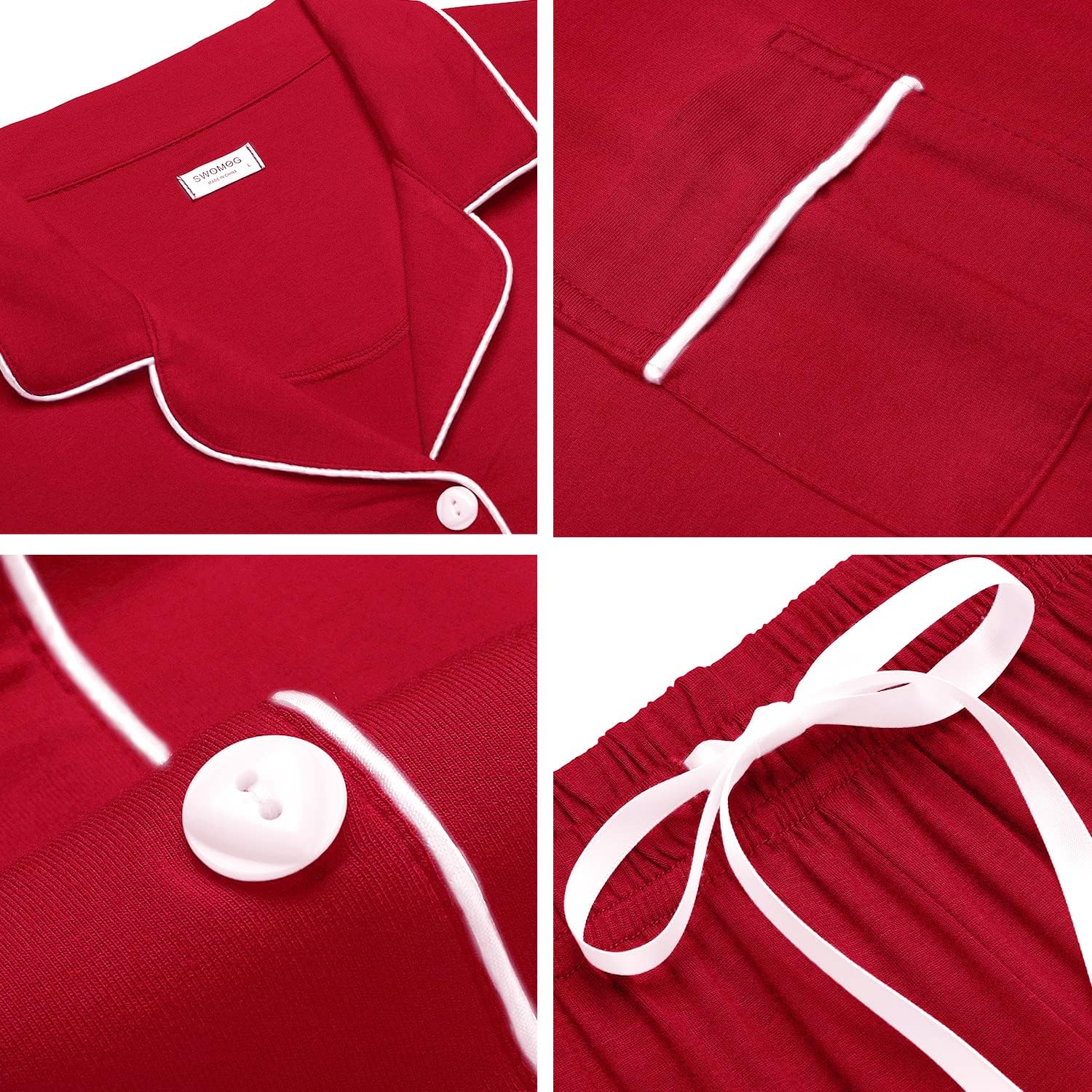 SWOMOG Womens Button Down Pajamas Set Short Sleeve Sleepwear Bride Soft Pj Lounge Sets XS-3XL - Image 5