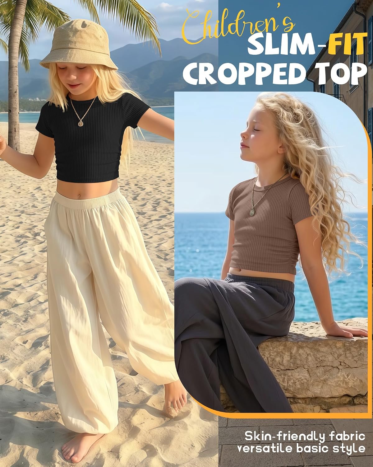 3 Pack Girls Ribbed Short Sleeve Crop Tops