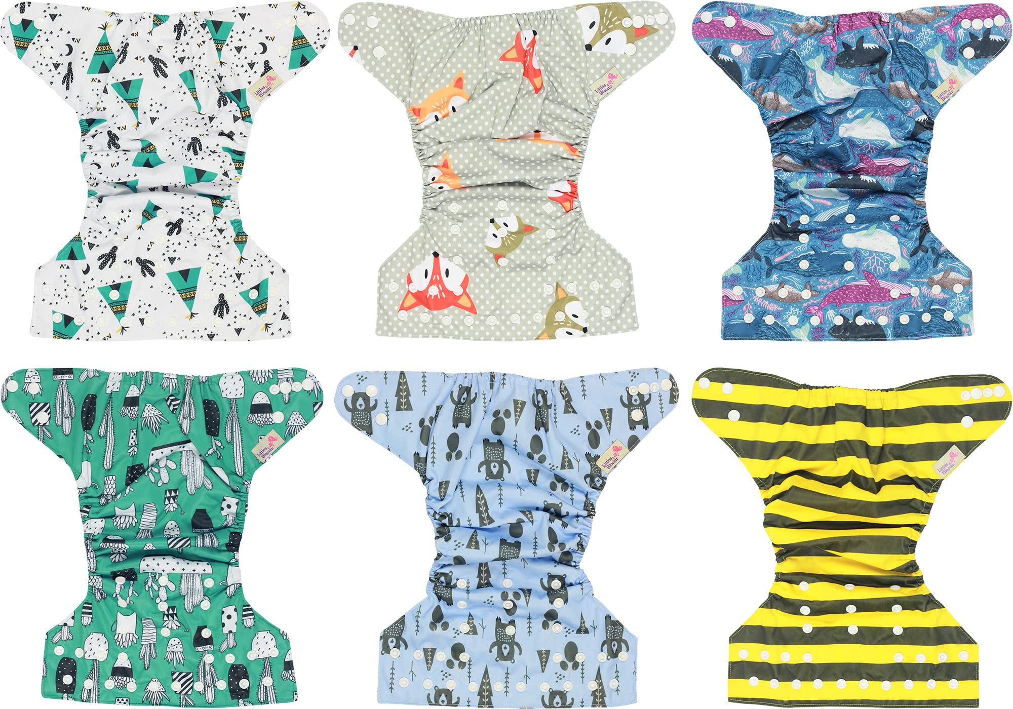Littles & Bloomz Lot de 12 Couches Réutilisables Lavable pour Bébé avec