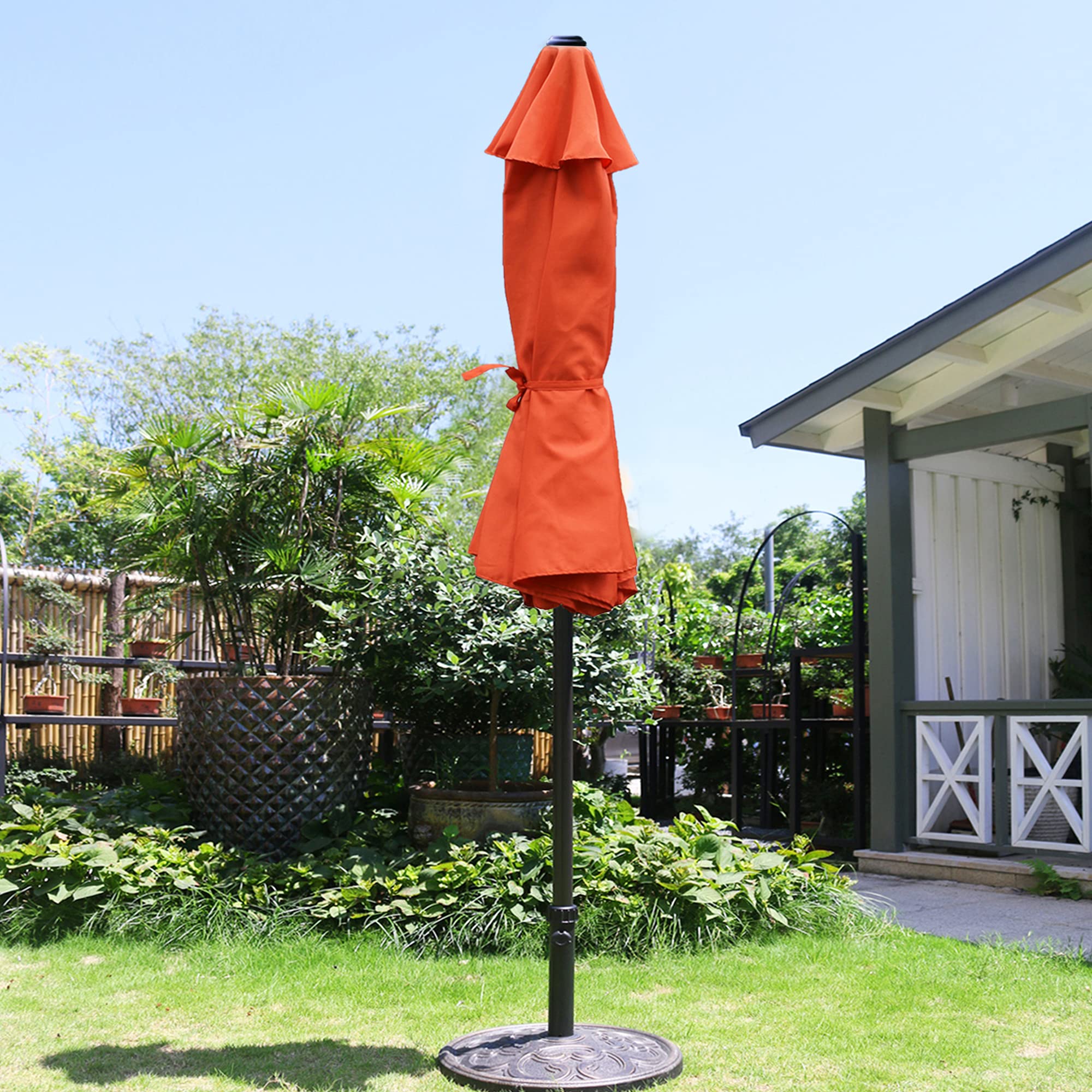 Sunnyglade 9' Patio Umbrella Outdoor Table Umbrella with 8 Sturdy Ribs (Orange) : Patio, Lawn & Garden