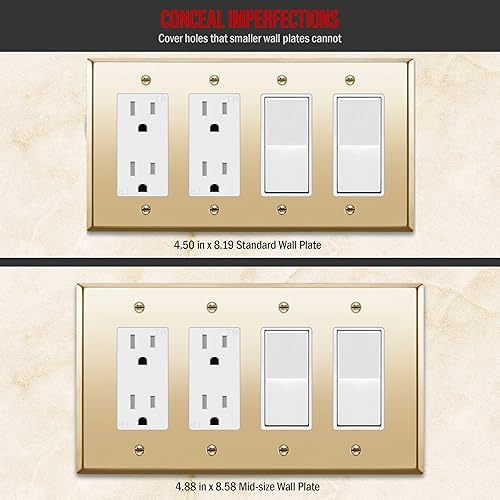 Miniatura 10 de ENERLITES Placa decorativa de pared metálica para interruptor o salida, acero inoxidable 201, resistente a la corrosión, tamaño de 3 segmentos, 4.50