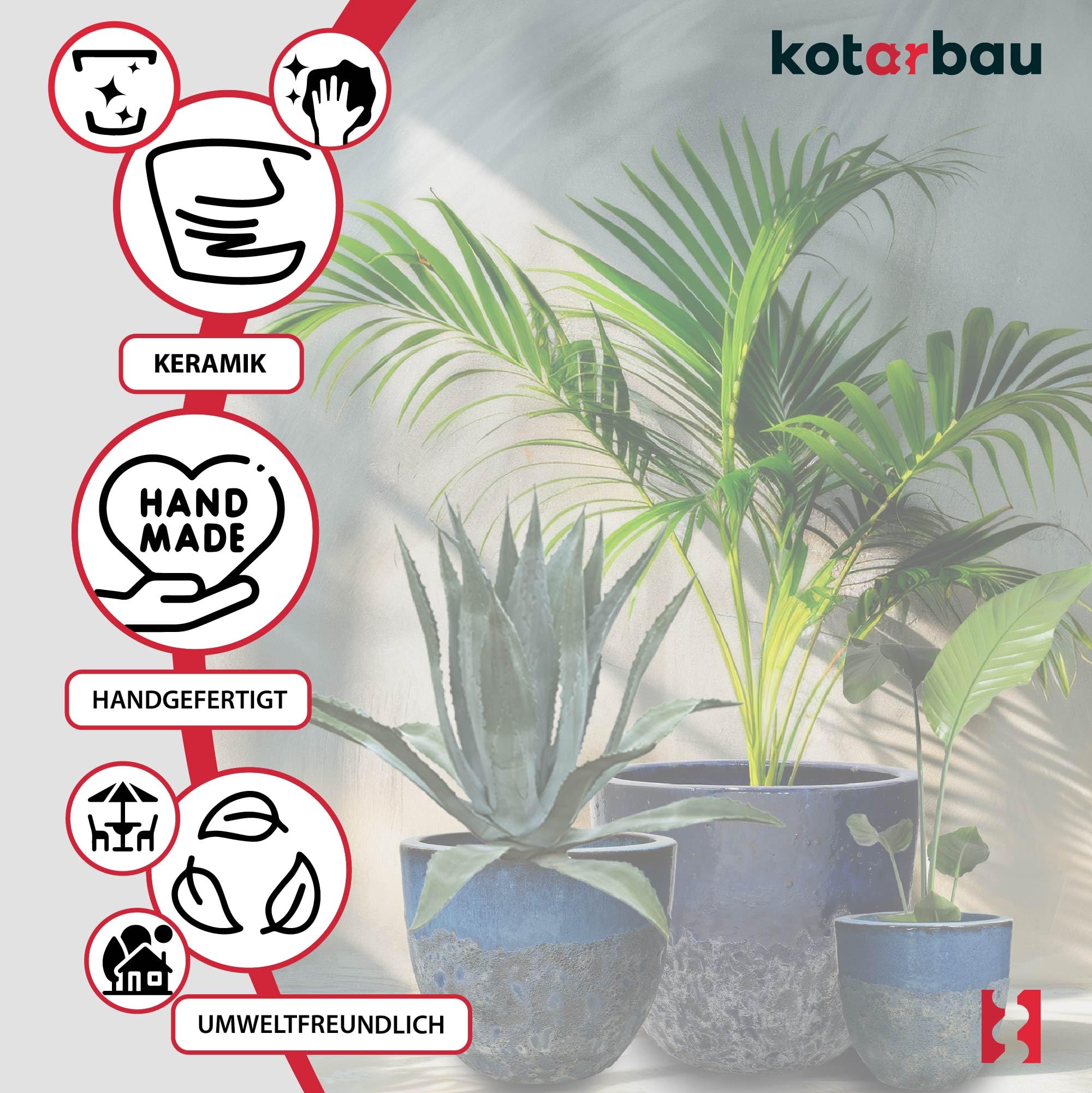 KOTARBAU® Blumenkübel Höhe 31 cm ⌀ 37 cm Blumentopf Dunkelblau Keramik Pflanzkübel frostsicher Übertöpfe für draußen Flower Pot Outdoor & Indoor Pflanzkübel innen außen