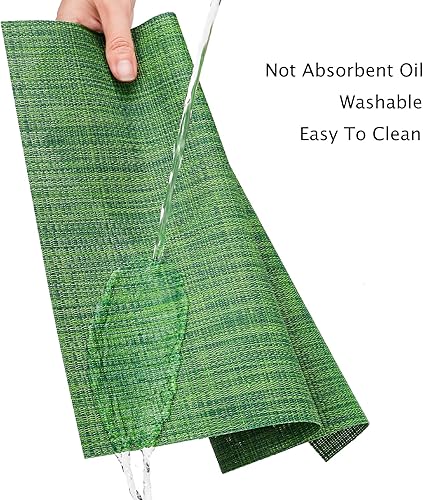 Miniatura 2 de Myir JUN Juego de 8 manteles individuales tejidos de vinilo, para interiores, lavables, antideslizantes, para mesa de comedor (verde oscuro, juego
