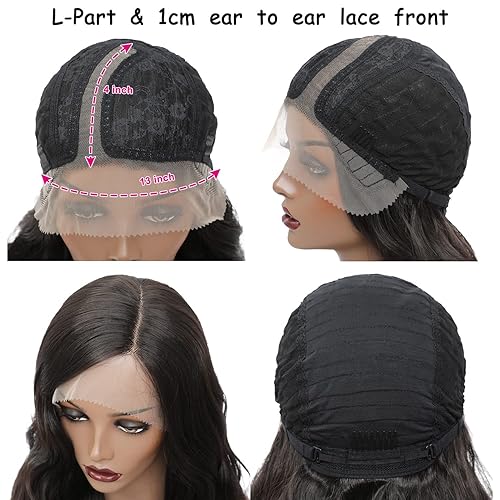 Miniatura 5 de SOKU Peluca de cabello sintético ondulado con encaje frontal de 30 pulgadas, color marrón oscuro, peluca ondulada con encaje suizo transparente,