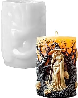Witch Cylinder Silicone Candle Mold for Candle Making,Pillar Casting Silicone Molds for Resin Casting,Scented Candle, Soap,Silicone Molds for Home Decor,Resin Craft Gifts (D)