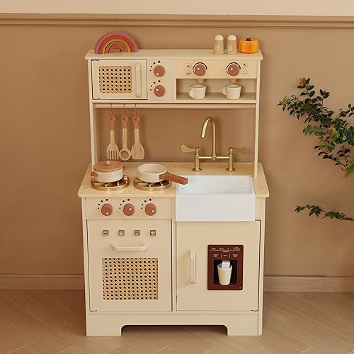 Miniatura 6 de Juego de cocina para niños, juego de cocina de madera con características realistas, pequeño juguete de cocina diseñado ideal para niños pequeños,
