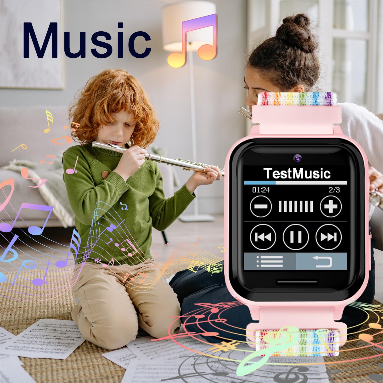 PTHTECHUS Smartwatch per Bambini, Telefono Smartwatch con Lettore Musicale per Ragazzi e Ragazze Giochi SOS Contapassi Touchscreen Fotocamera Orologio per Bambino 4-12 Anni Regalo (04UK-S19Pink)