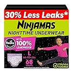Ninjamas Girls Bedwetting Nighttime Underwear, Pampers Pull Ups Size L (64-95+ lbs), 68 Count, Overnight Underwear Kids, Ultra Absorbent, Hypoallergenic