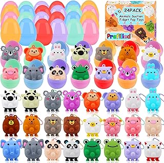 24 Pack Prefilled Easter Eggs with Animal Pop Toys, Filled Easter Eggs for Egg Hunt, Easter Basket Stuffers for Kids,Easter Party Favors Prizes, Prefilled Easter Eggs with Toys