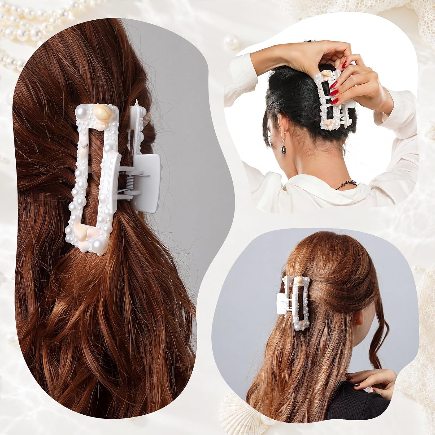 6 Set Mermaid Hair Claw Clips Decorating Kit DIY Creative Seashell with Half Pearls Small Scallop Shell Decorate Your Own Claw Clips for Women Baby Shower Bride Mermaid Party Favor image 4