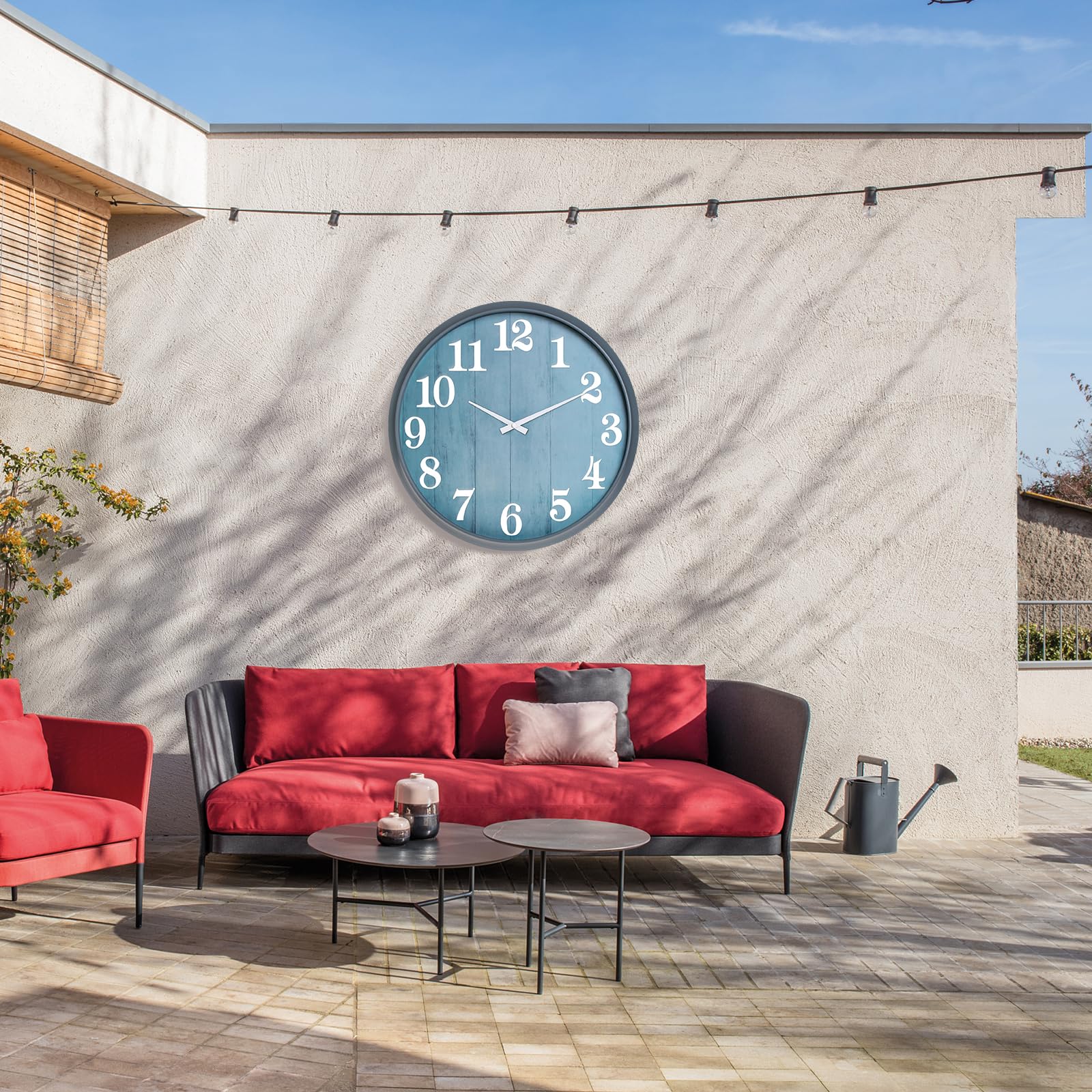eYotto Horloge de Jardin étanche 46 cm, silencieuse, surdimensionnée, Fonctionne avec Piles, pour terrasse, Piscine, Salon, Bureau, décoration (Morden)