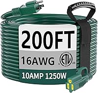 Vista 85 de HUANCHAIN Cable de extensión para exteriores de calibre 14/3 de 25 pies, resistente al agua, con cable eléctrico de 3 clavijas iluminado y flexible