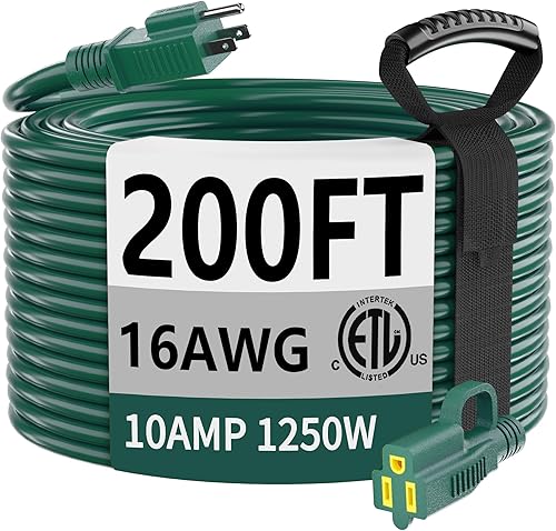 Miniatura 85 de HUANCHAIN Cable de extensión para exteriores de calibre 14/3 de 25 pies, resistente al agua, con cable eléctrico de 3 clavijas iluminado y flexible