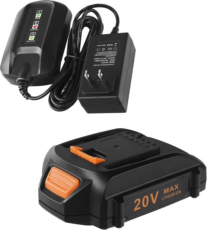 Kit de inicio de cargador y batería de repuesto de 20 V, batería de litio WA3525 y cargador WA3732 compatible con herramientas eléctricas inalámbricas Worx de 20 voltios