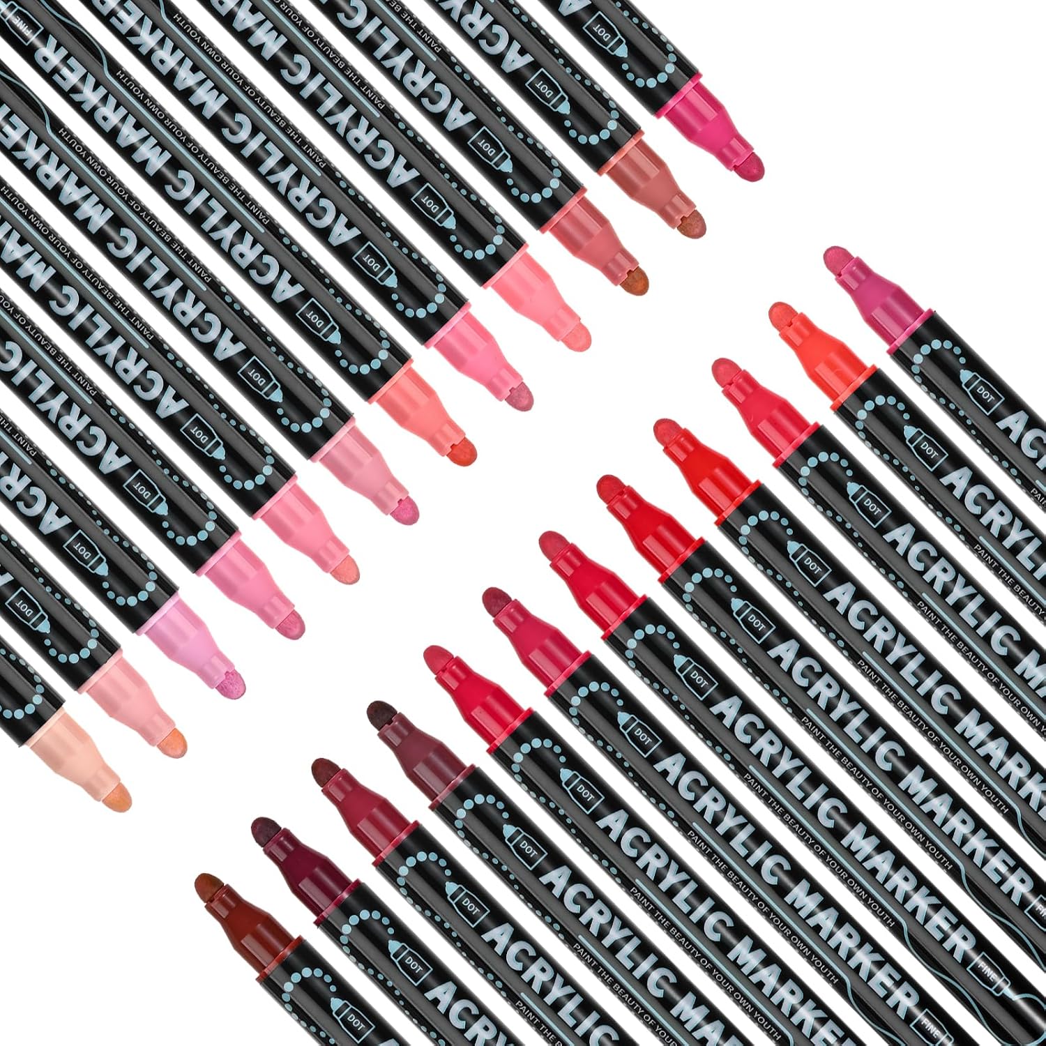 Red Pink Dual Tip Acrylic Paint Pens,Adult Artist Acrylic Paint Markers for Wood, Canvas, Stone, Rock Painting, Glass, Ceramic Surfaces