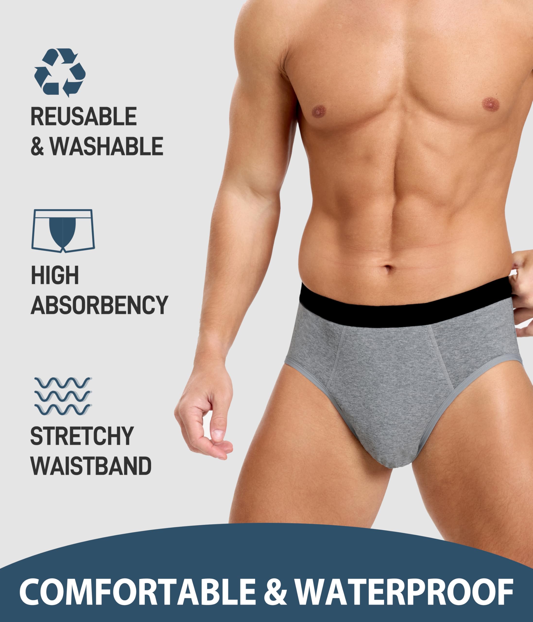 Paquete de 5 calzoncillos de incontinencia para hombre, 150 ml, absorbentes y lavables, de algodón para incontinencia, calzoncillos reutilizables a prueba de fugas, ropa interior antiolor