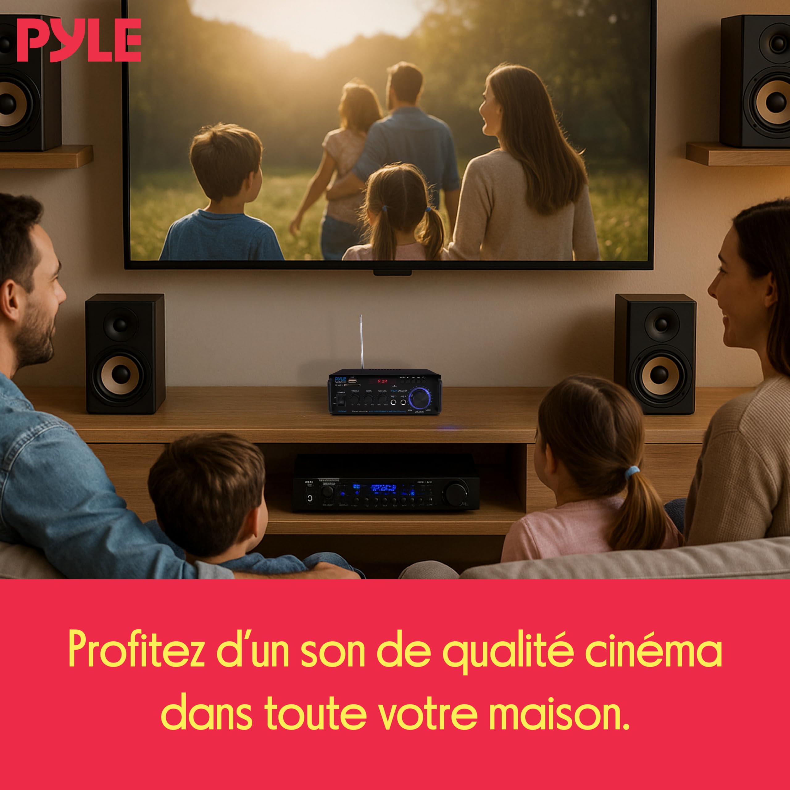 Pyle Amplificateur Audio Stéréo sans Fil Bluetooth - Système Récepteur Stéréo Audio à Deux Canaux de 200W avec RCA, USB, SD, Entrée Micro, Radio FM, pour Home Cinema Via RCA, Utilisation en Studio