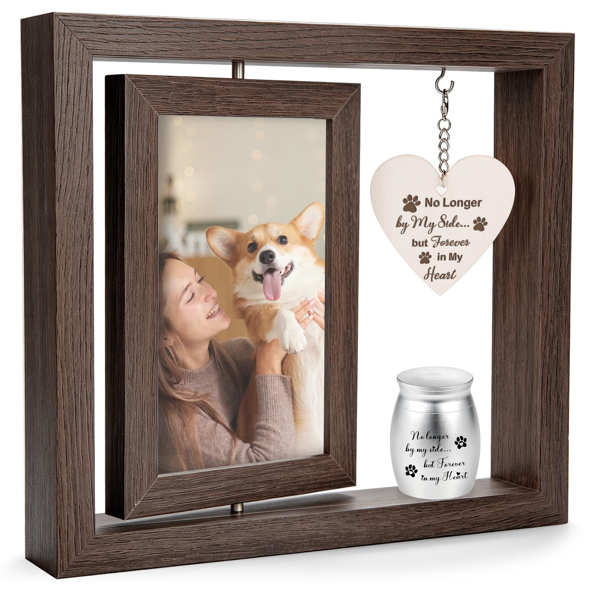 MQIGO Pet Memorial Picture Frame with Mini Urn, Real Glass 4x6 Display