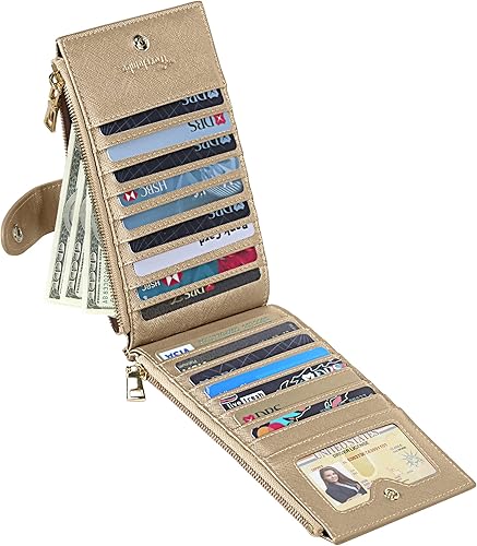 Miniatura 7 de Travelambo - Billetera con interferencia de radiofrecuencia (RFID) para mujer, tamaño grande, plegable, para varias tarjetas, con cremallera