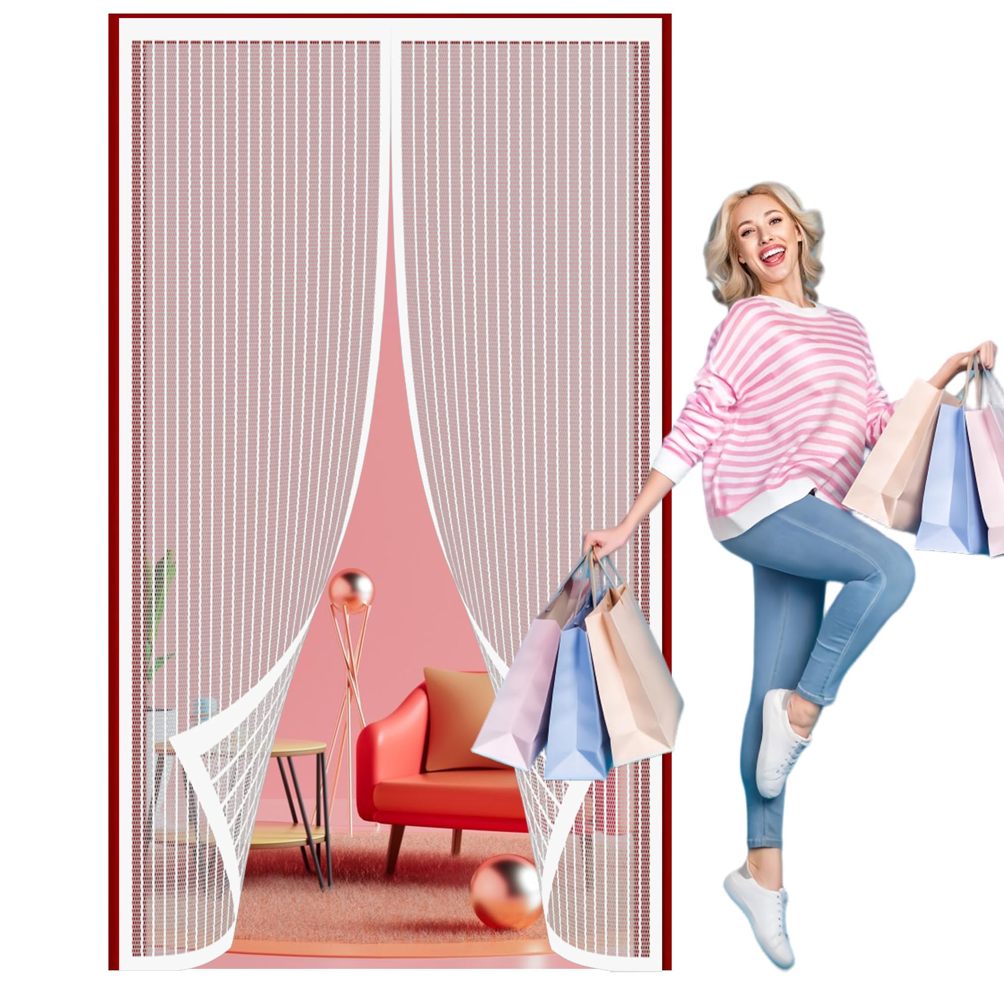 Pingsanl White Fly Screen Door Magnet 105 X 182 Cm Fly Nets For Doors Powerful Magnets And Full Frame Magic Tape For Balcony Door,