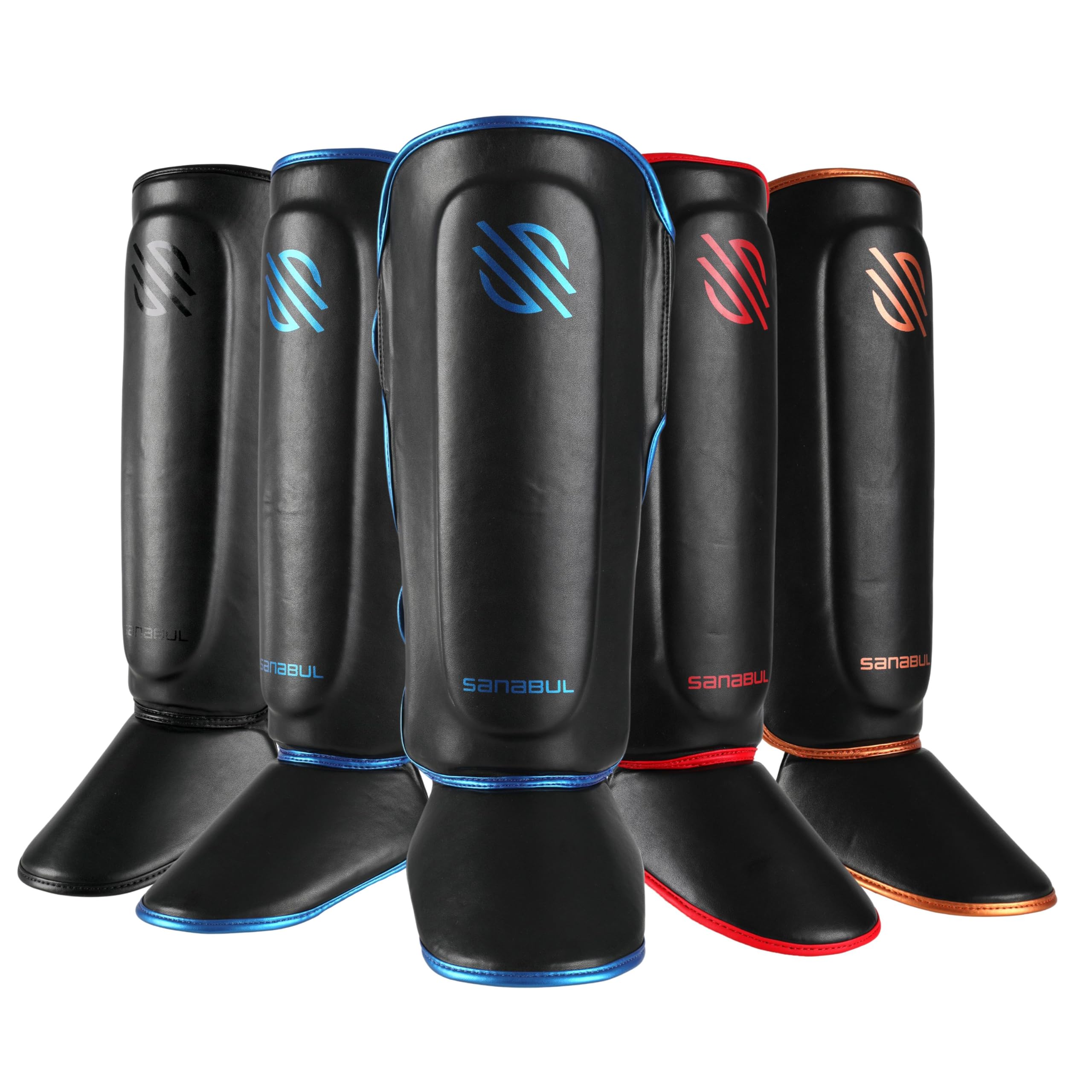 Sanabul Essential Kickboxing Shin Guards with Hook & Loop Straps Shin Pads for MMA Muay Thai and Martial Arts