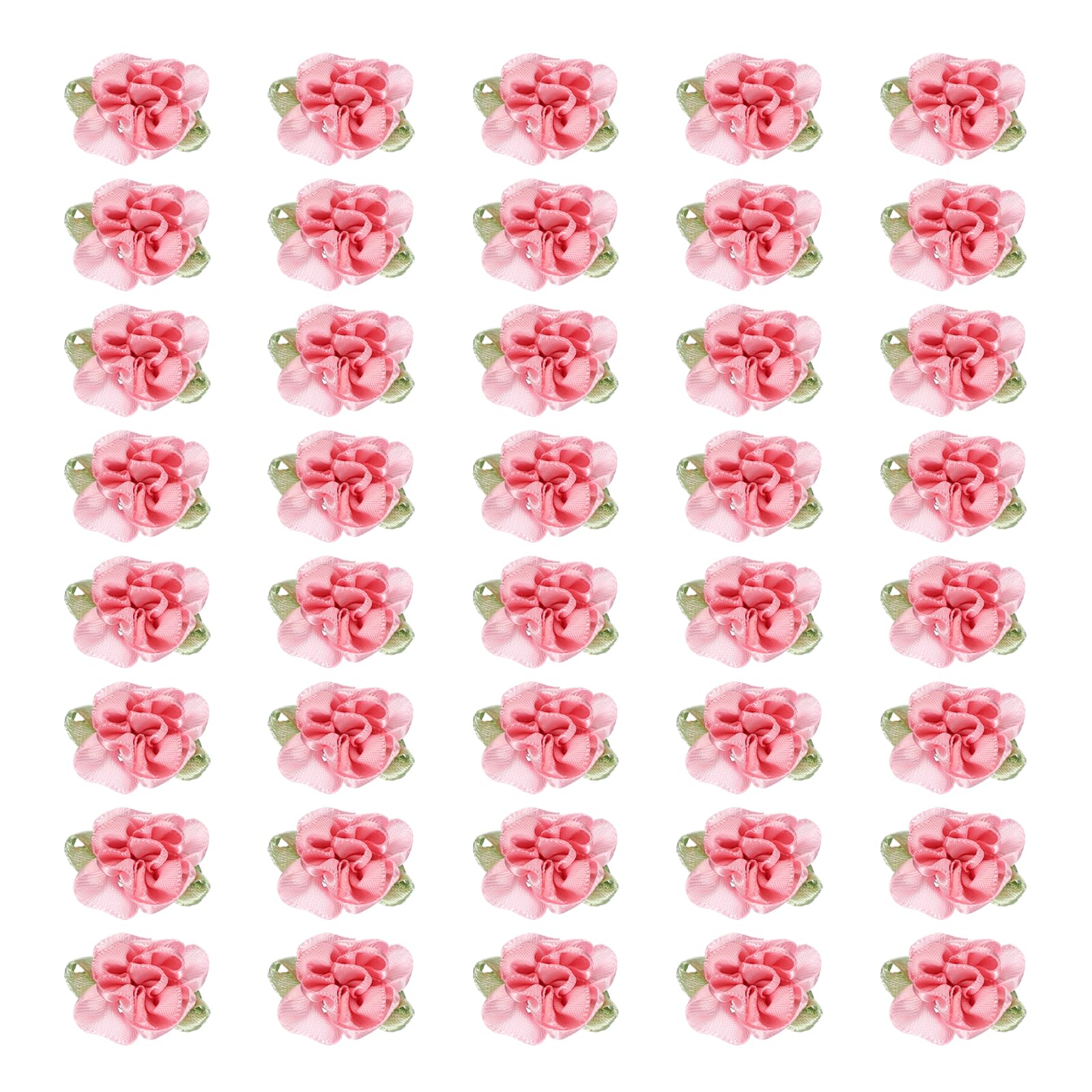 PATIKIL 1 Inch Ribbon Flowers Bows for Crafts 40 Pack Mini Satin Roses Flowers Small Fabric Flower Heads DIY Sewing Appliques for Gift Wedding Bride Ornament Pink/Dark Pink