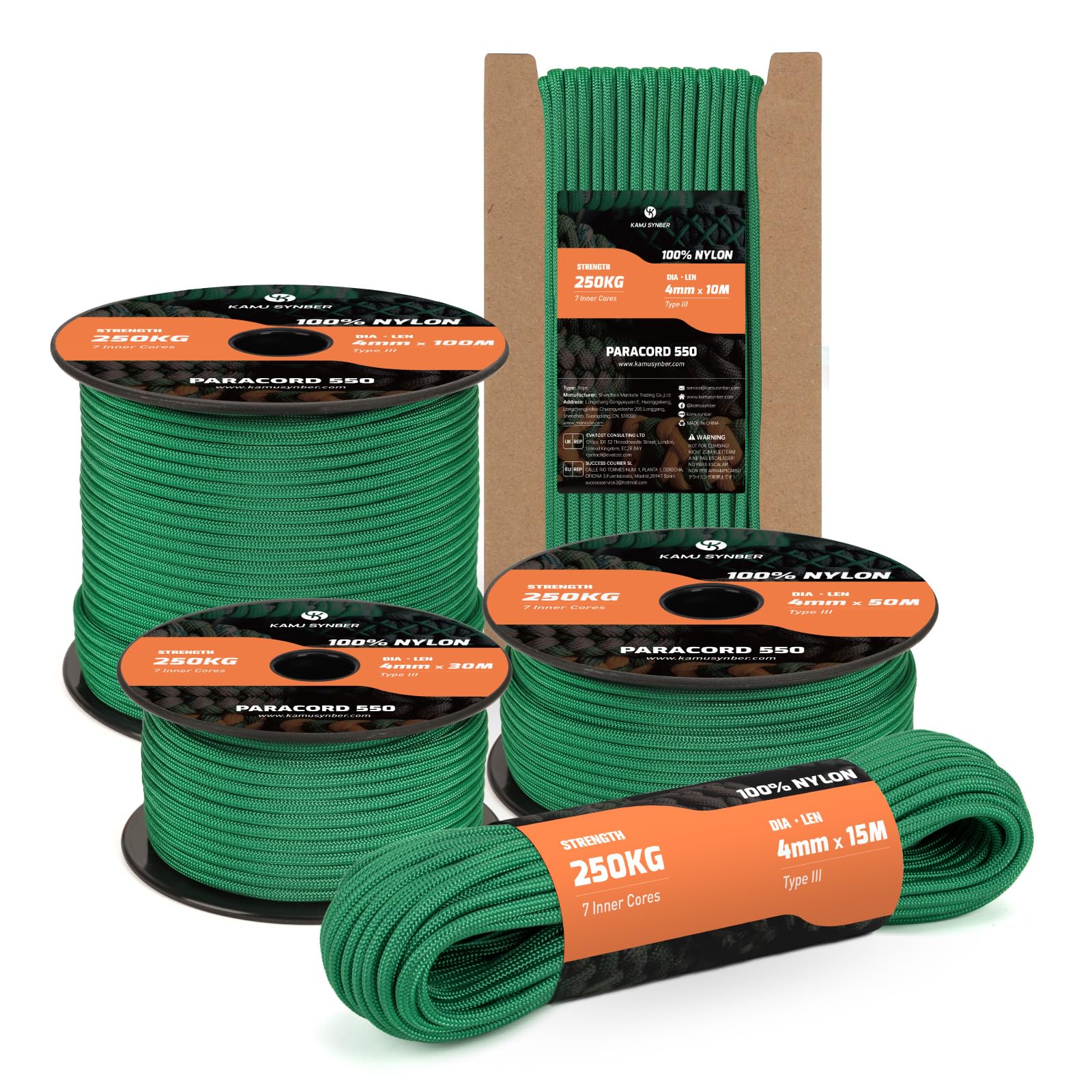 Kamu Synber 550 Paracord 4mm 50m Type III 7 Strands Nylon Rope Cord