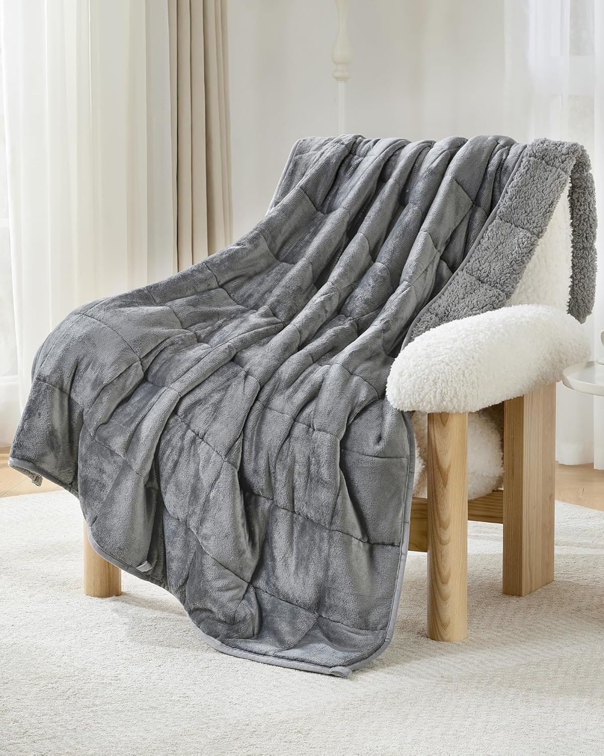 Ultra-Soft 15lb Weighted Blanket for Adults, Plush Sherpa Fleece Reversible Weighted Throw Comfort for Relaxation & Cozy Evenings, Hug-Like Security, Evenly Distributed, W48 x L72, Grey