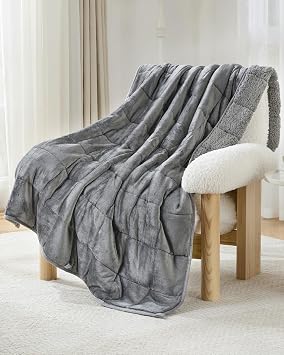 Weighted Blanket 15lbs for Adults, Ultra-Soft Sherpa Fleece Reversible Weighted Throw Blanket for Relaxation & Cozy Evenings, Sleep in A Hug, Evenly Distributed, W60 x L80, Grey
