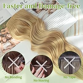 KooKaStyle Invisible Wire Hair Extensions with Transparent Wire Adjustable Size Long Wavy Synthetic Hairpiece Golden Blonde 20 Inch with 4 Secure Clips for Women