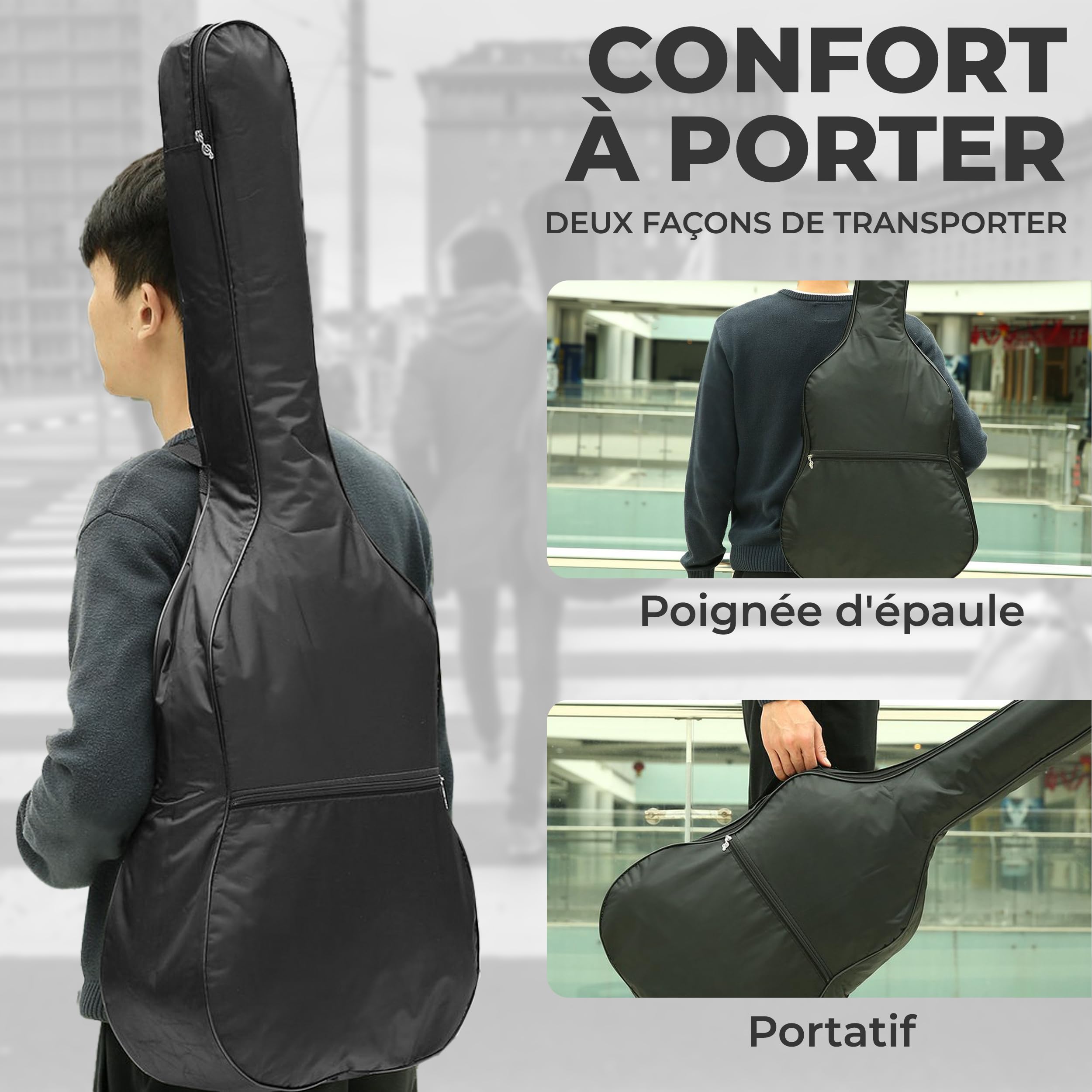 38" Imperméable Housse Guitare 3/4 | Sangle Réglable Housse de Guitare Classique | Étanche À La Poussière Etui Guitare Electrique - Portable Housse Guitare Acoustique (Noir)
