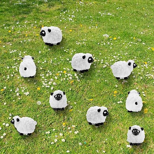 Miniatura 8 de Bbiamsleep 40 piezas de figuras de oveja en miniatura, mini figuras blancas de oveja de resina, decoración de pastel de ovejas para jardín de hadas,