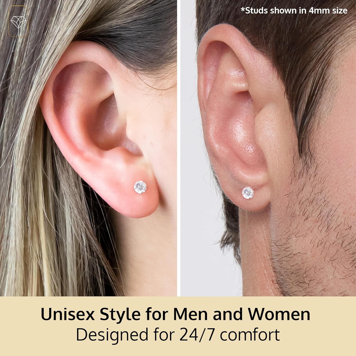 14k Gold Solitaire Round AAAAA Cubic Zirconia Earrings Studs for Women & Men | Anti Tarnishing Brilliant CZ Studs with 14k Gold Butterfly Pushbacks | 3.5MM-8MM by MAX + STONE - Image 3