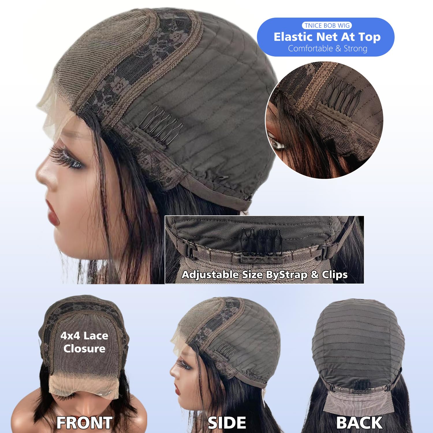 Human Hair Wig 4x4 Lace Front Bob Wigs Straight Brazilian Lace Wigs 180% Density Short Bob Wig for Black Women Natural Colour (8 inch)