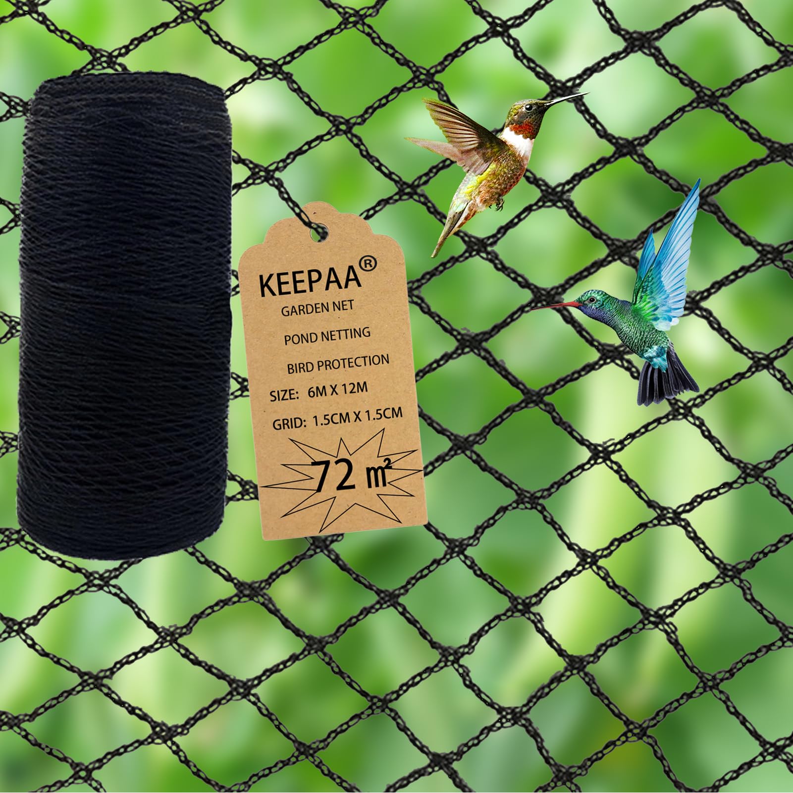 Rete Anti Uccelli Giardino - Maglia 1.5cm Protezione Piante Difesa Uccelli previene efficacemente i disturbi aviari ideale per giardinieri hobbisti coltivatori e balconisti (6 * 12M-15MM)