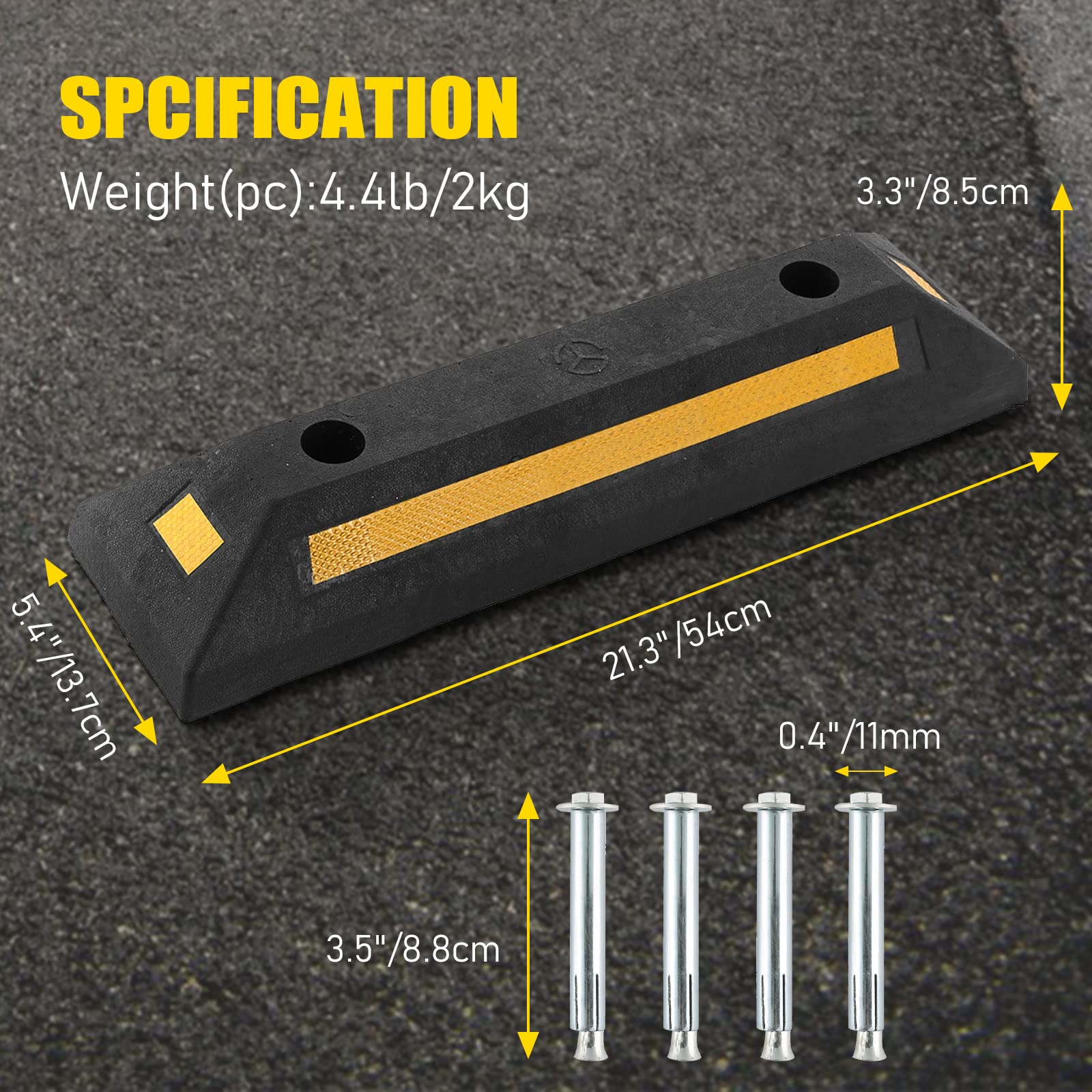 Parking Curb Stop Heavy Duty Rubber S (4 Pack) - Wheel Stops For Garage ...